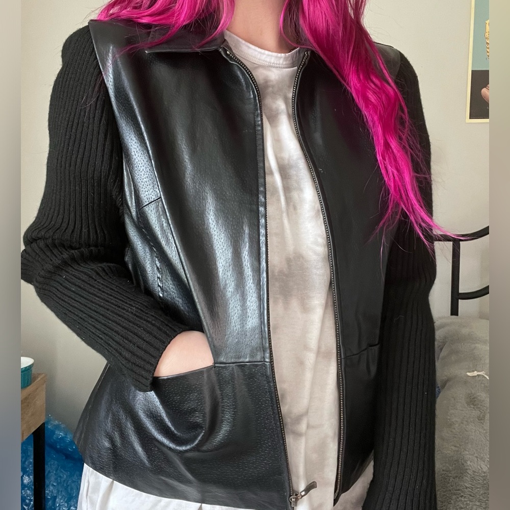 VINTAGE / RARE A.M.I. Genuine Black Leather Jacket Great Condition Large